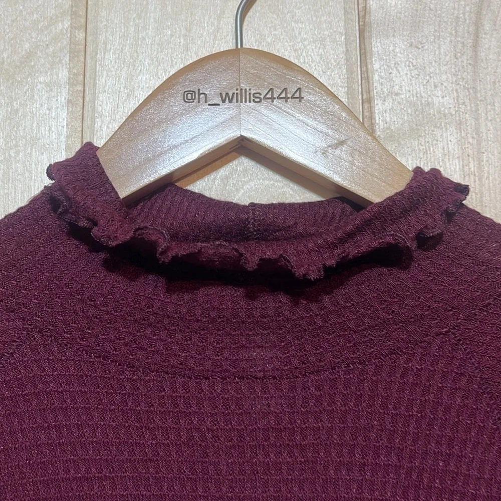 Intimately Free‎ People Make It Easy Waffle Knit Lettuce Hem Thermal Top Plum S